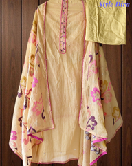 Mul Cotton Neck Embroidered Unstitched Suit with Designer Embroidered Dupatta