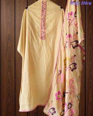 Mul Cotton Neck Embroidered Unstitched Suit with Designer Embroidered Dupatta