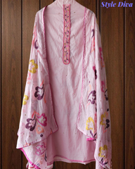Mul Cotton Neck Embroidered Unstitched Suit with Designer Embroidered Dupatta