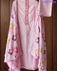 Mul Cotton Neck Embroidered Unstitched Suit with Designer Embroidered Dupatta