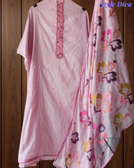 Mul Cotton Neck Embroidered Unstitched Suit with Designer Embroidered Dupatta