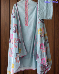 Mul Cotton Neck Embroidered Unstitched Suit with Designer Embroidered Dupatta