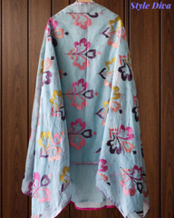 Mul Cotton Neck Embroidered Unstitched Suit with Designer Embroidered Dupatta