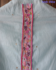 Mul Cotton Neck Embroidered Unstitched Suit with Designer Embroidered Dupatta