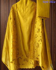 Modal Laser Cut Embroidered Un-Stitched Suit with Designer Dupatta