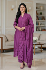 Modal Laser Cut Embroidered Un-Stitched Suit with Designer Dupatta