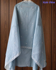 Mul Cotton Lucknowi Embroidered Un-Stitched Suit with Embroidered Dupatta