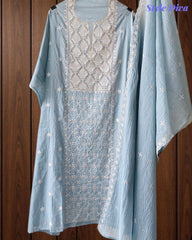 Mul Cotton Lucknowi Embroidered Un-Stitched Suit with Embroidered Dupatta
