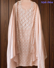 Mul Cotton Lucknowi Embroidered Un-Stitched Suit with Embroidered Dupatta