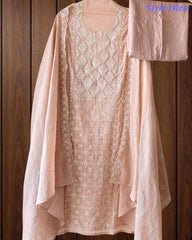 Mul Cotton Lucknowi Embroidered Un-Stitched Suit with Embroidered Dupatta