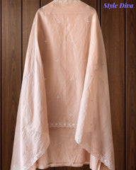 Mul Cotton Lucknowi Embroidered Un-Stitched Suit with Embroidered Dupatta