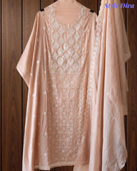Mul Cotton Lucknowi Embroidered Un-Stitched Suit with Embroidered Dupatta