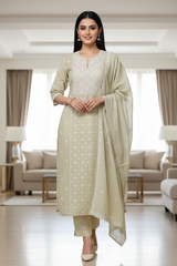 Mul Cotton Lucknowi Embroidered Un-Stitched Suit with Embroidered Dupatta