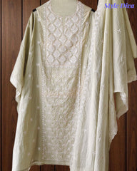 Mul Cotton Lucknowi Embroidered Un-Stitched Suit with Embroidered Dupatta