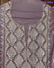 Mul Cotton Lucknowi Embroidered Un-Stitched Suit with Embroidered Dupatta