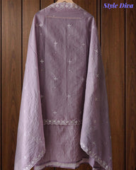 Mul Cotton Lucknowi Embroidered Un-Stitched Suit with Embroidered Dupatta