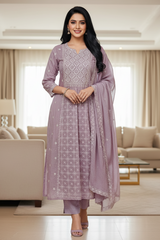 Mul Cotton Lucknowi Embroidered Un-Stitched Suit with Embroidered Dupatta