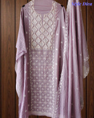 Mul Cotton Lucknowi Embroidered Un-Stitched Suit with Embroidered Dupatta
