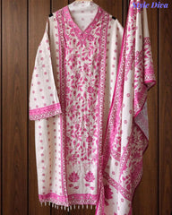 Muslin Digital Printed Cut Dana Work Semi-Stitched Suit with Tassel Dupatta