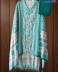 Muslin Digital Printed Cut Dana Work Semi-Stitched Suit with Tassel Dupatta