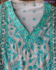 Muslin Digital Printed Cut Dana Work Semi-Stitched Suit with Tassel Dupatta
