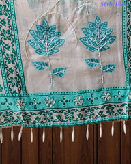 Muslin Digital Printed Cut Dana Work Semi-Stitched Suit with Tassel Dupatta