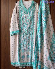 Muslin Digital Printed Cut Dana Work Semi-Stitched Suit with Tassel Dupatta