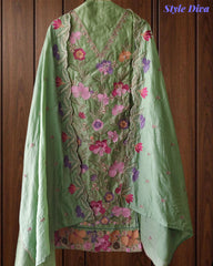 Pure Cotton Thread Embroidered Unstitched Suit with Mul Cotton Scalloped Embroidered Dupatta