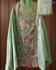 Pure Cotton Thread Embroidered Unstitched Suit with Mul Cotton Scalloped Embroidered Dupatta