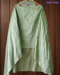 Pure Cotton Thread Embroidered Unstitched Suit with Mul Cotton Scalloped Embroidered Dupatta