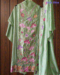Pure Cotton Thread Embroidered Unstitched Suit with Mul Cotton Scalloped Embroidered Dupatta
