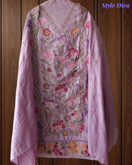 Pure Cotton Thread Embroidered Unstitched Suit with Mul Cotton Scalloped Embroidered Dupatta