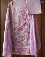 Pure Cotton Thread Embroidered Unstitched Suit with Mul Cotton Scalloped Embroidered Dupatta