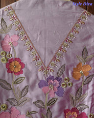 Pure Cotton Thread Embroidered Unstitched Suit with Mul Cotton Scalloped Embroidered Dupatta