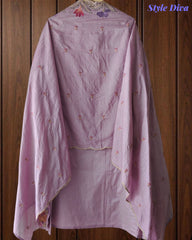 Pure Cotton Thread Embroidered Unstitched Suit with Mul Cotton Scalloped Embroidered Dupatta