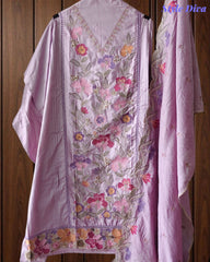 Pure Cotton Thread Embroidered Unstitched Suit with Mul Cotton Scalloped Embroidered Dupatta