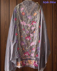 Pure Cotton Thread Embroidered Unstitched Suit with Mul Cotton Scalloped Embroidered Dupatta
