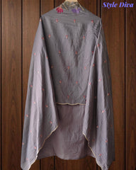 Pure Cotton Thread Embroidered Unstitched Suit with Mul Cotton Scalloped Embroidered Dupatta