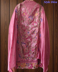 Pure Cotton Thread Embroidered Unstitched Suit with Mul Cotton Scalloped Embroidered Dupatta