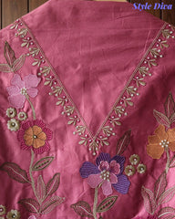 Pure Cotton Thread Embroidered Unstitched Suit with Mul Cotton Scalloped Embroidered Dupatta