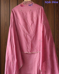 Pure Cotton Thread Embroidered Unstitched Suit with Mul Cotton Scalloped Embroidered Dupatta