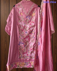 Pure Cotton Thread Embroidered Unstitched Suit with Mul Cotton Scalloped Embroidered Dupatta