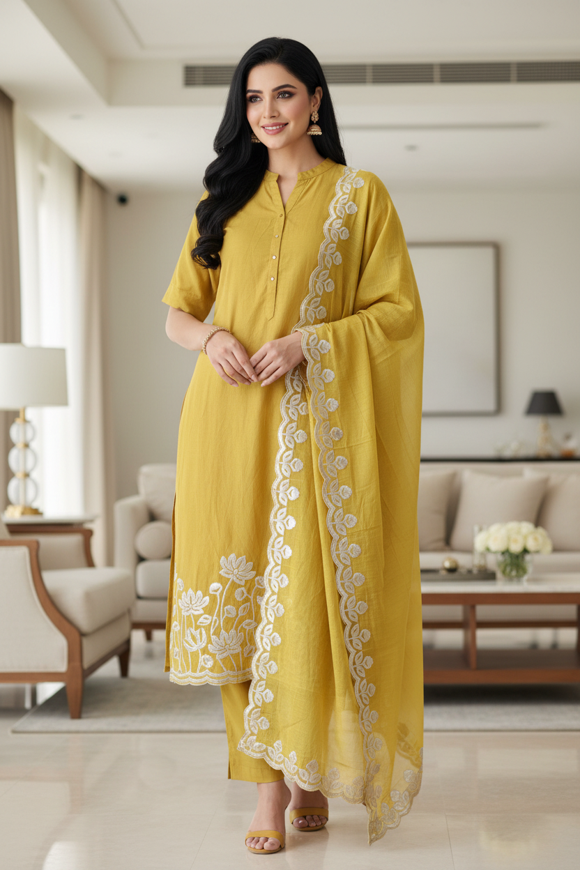 Mul CottonLaser Cut Gotta Work Un-Stitched Suit with Designer Dupatta