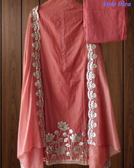 Mul Cotton Laser Cut Gotta Work Un-Stitched Suit with Designer Dupatta