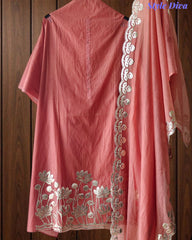 Mul Cotton Laser Cut Gotta Work Un-Stitched Suit with Designer Dupatta