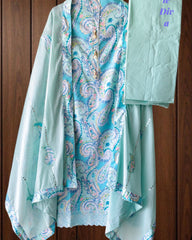 Cotton Printed Unstitched Suit with Faux Mirror & Applique Work Dupatta