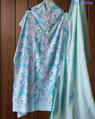 Cotton Printed Unstitched Suit with Faux Mirror & Applique Work Dupatta