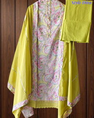 Cotton Printed Unstitched Suit with Faux Mirror & Applique Work Dupatta