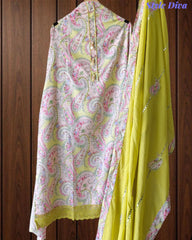 Cotton Printed Unstitched Suit with Faux Mirror & Applique Work Dupatta