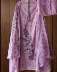 Mul Cotton Lucknowi Embroidered Un-Stitched Suit with Embroidered Dupatta